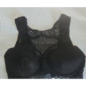 Pink Victoria Secret Black Lace Sheer Floral Bralette Sz Large NWOT
